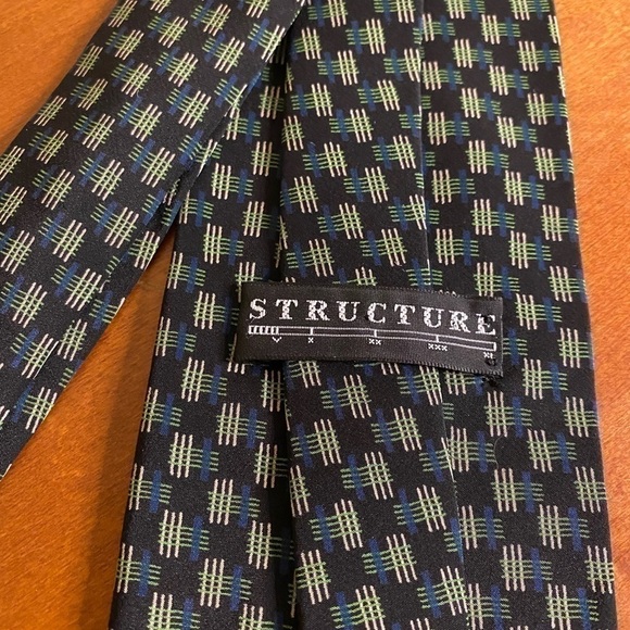 STRUCTURE men's navy and green lines tie 100% silk material - Picture 4 of 4